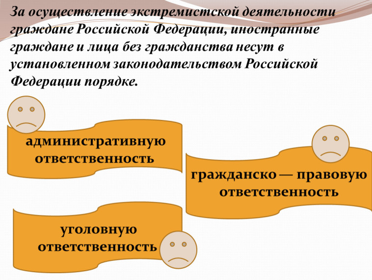 Ответственность за осуществление экстремистской деятельности.